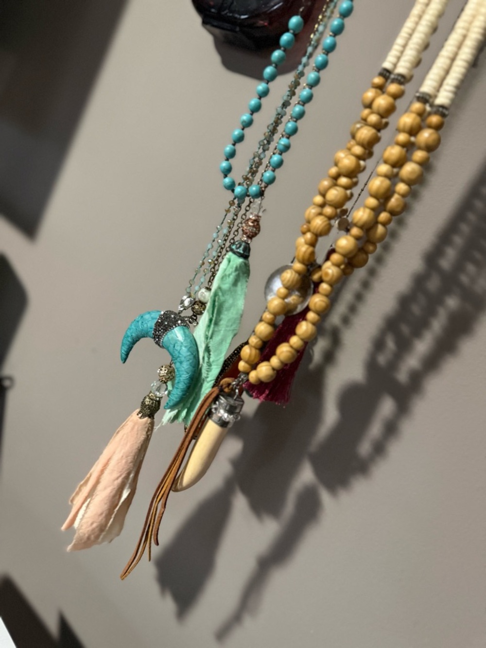 Collection of SEVEN Long Boho Western Turquoise Beaded Tassel Necklaces